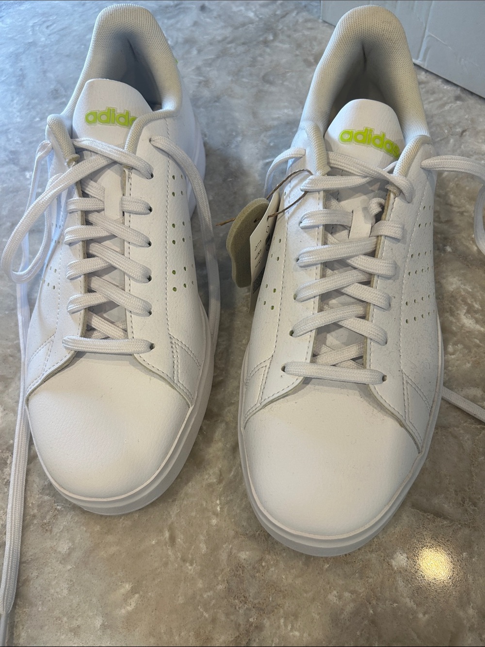 Adidas White Sneakers with Lime Accent